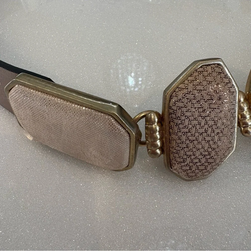 Chico’s Genuine Leather Belt Beige Taupe Stones  Adjustable S/M Natural